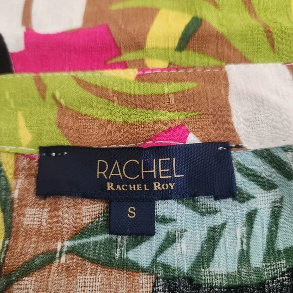 Rachel Roy Size S Colorful Floral Tropical Print Tie Hem Long Sleeve Top Blouse - Picture 8 of 10